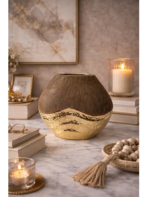 BRANDSMITHS Altın Detaylı Modern Vazo-Yatay Form