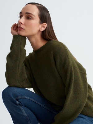 Dilvin 10640 Bisiklet Yaka Yumuşak Dokulu Kazak-Haki M.