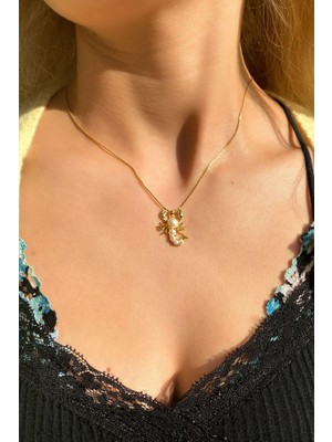 Spossy Silver Jewelry Gerçek Inci Akrep Kolye
