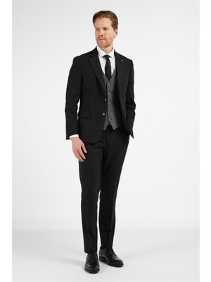 İmza Siyah Mono Yaka 6 Drop Slim Fit Tam Astar Esnek Takım Elbise 1001255173
