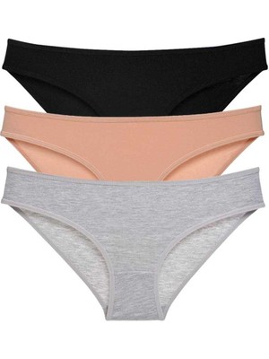 3 Adet Süper Eko Set Likralı Kadın Slip Külot Siyah Ten Gri