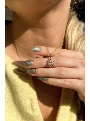 Spossy Silver Jewelry Opal Taşlı Kaplumbağa Kolye