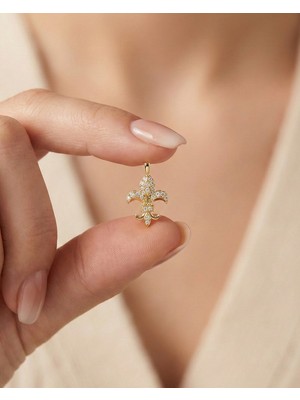 İndigo Takı Taşlı Zambak 14 Ayar Altın Kolye Ucu