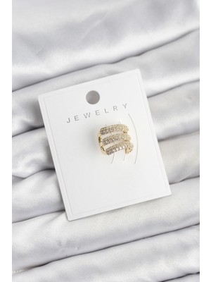 Eco Lounge Pirinç Gold Renk Zirkon Taşlı Earcuff Kıkırdak Küpe