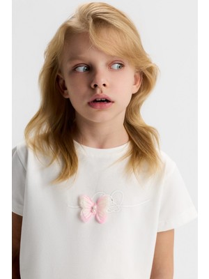 Nk Kız Çocuk Kelebek Incili Tshirt 4-8 Yaş Ekru-Pembe