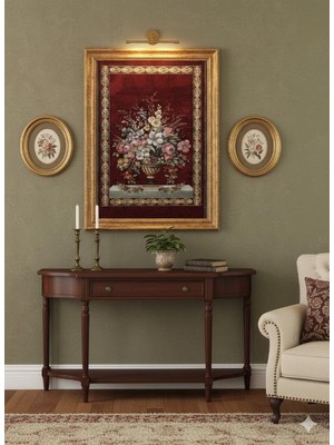 Believe Yade Vazolu Çiçekli Bordo Jakarlı Dokuma Goblen Dekoratif Çerçevesiz Pano Tablo 70*115