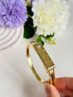 Roya Happiness Sevgililer Günü Özel Kız Arkadaşa Sevgiliye Eşe Hediye Külçe Kelepçe Bileklik Altın Kaplama 14 Şubat