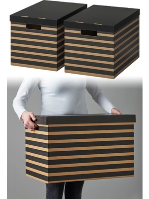 PremiumPort Şık Kapaklı Saklama Kutusu Seti, 2'li, Arşiv ve Kiler Düzeni