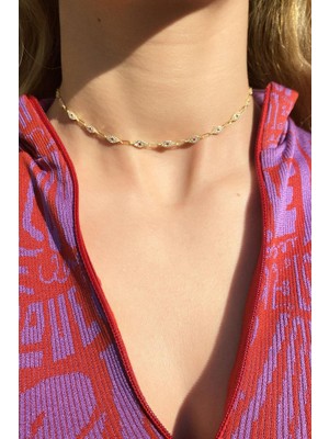 Spossy Silver Jewelry Göz Choker Kolye