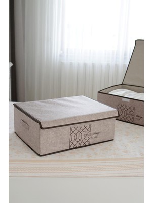 PremiumPort Bej Çok Amaçlı Keçe Kapaklı Baza Kutu 50X40X19CM