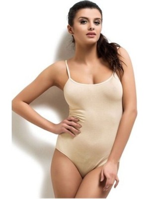 Tutku Kadın Bej  Ip Askılı Likralı Kancalı Çıtçıtlı Body-Bej-2xl