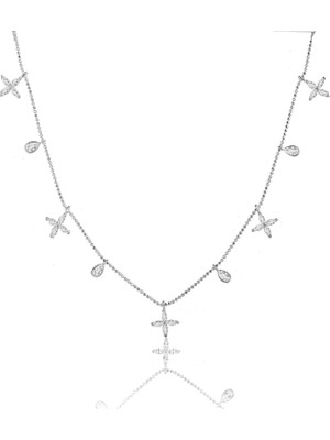 Spossy Silver Jewelry Çiçek ve Damla Kolye