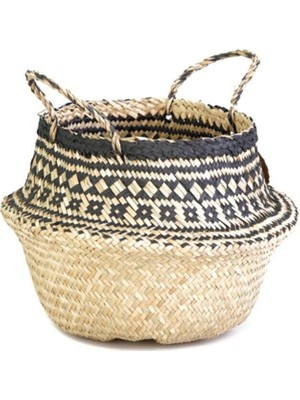 PremiumPort Katlanabilir Siyah-Beyaz Hasır Sepet 30CM, Şık ve Kullanışlı Tasarım