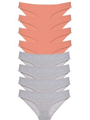 8 Adet Süper Eko Set Likralı Kadın Slip Külot Pudra Gri