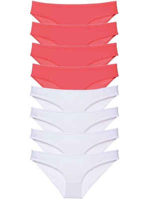 8 Adet Eko Set Likralı Kadın Slip Külot Fuşya Beyaz