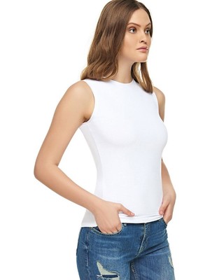 Elit Entaha Tekli Kadın Elastan Sıfırkol-Beyaz-L