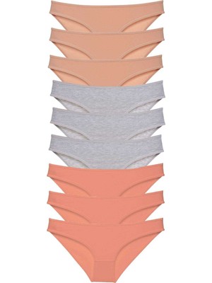 9 Adet Süper Eko Set Likralı Kadın Slip Külot Ten Gri Pudra
