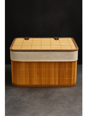 PremiumPort Çok Amaçlı Bambu Düzenleyici Sepet, Siyah Kumaş, 32X24X20 cm