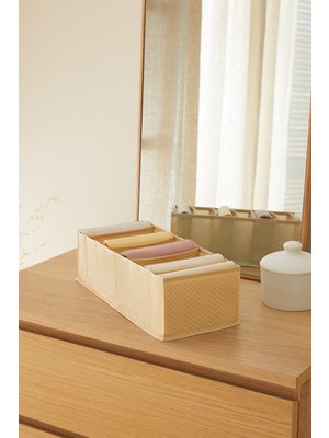 PremiumPort 8 Bölmeli Bej Balıksırtı Dolap Çekmecesi, Katlanabilir Organizer