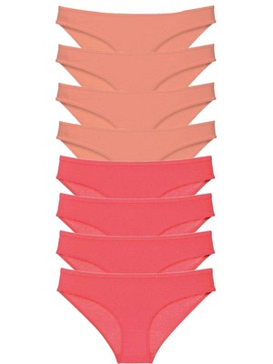 8 Adet Eko Set Likralı Kadın Slip Külot Pudra Fuşya