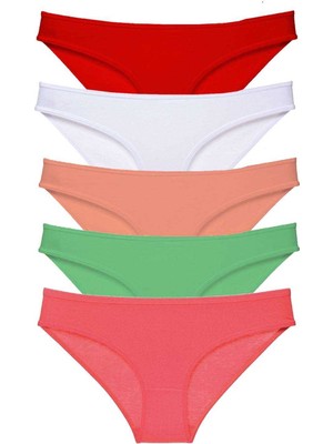 5 Adet Süper Eko Set Likralı Kadın Slip Külot Kırmızı Beyaz Pudra Yeşil Fuşya