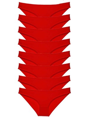 8 Adet Süper Eko Set Likralı Kadın Slip Külot Kırmızı