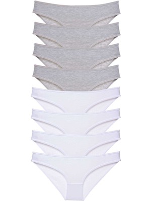 8 Adet Süper Eko Set Likralı Kadın Slip Külot Gri Beyaz