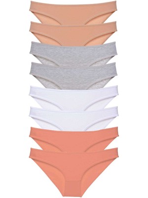 8 Adet Süper Eko Set Likralı Kadın Slip Külot Ten Gri Beyaz Pudra
