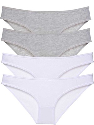 4 Adet Süper Eko Set Likralı Kadın Slip Külot Gri Beyaz