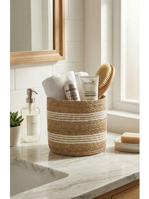 PremiumPort Çizgili Dekoratif Saksı Sepeti, 6 Farklı Ebat, Bitki ve Saksı Kılıfı