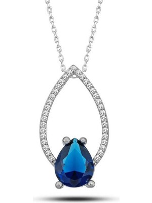 Inure Jewelry Gümüş Mavi Taşlı Damla Kadın Kolye