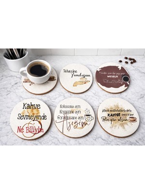 Kids Town Kahve Sözleri Bar Kafe Mutfak Dekorasyonu Için Estetik Retro 6lı Ahşap Bardak Atlığı Seti
