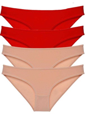 4 Adet Eko Set Likralı Kadın Slip Külot Kırmızı Ten