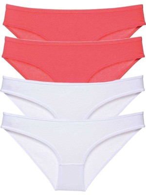 4 Adet Eko Set Likralı Kadın Slip Külot Fuşya Beyaz