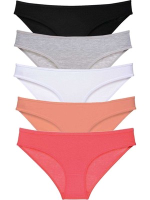 5 Adet Süper Eko Set Likralı Kadın Slip Külot Siyah Gri Beyaz Pudra Fuşya