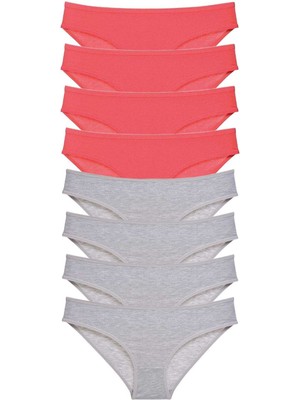 8 Adet Süper Eko Set Likralı Kadın Slip Külot Fuşya Gri