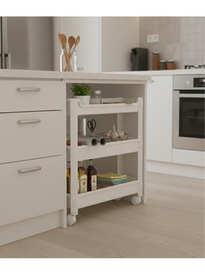 Okyanus Home 3 Katlı Tekerlekli Banyo-Mutfak Düzenleyici Beyaz