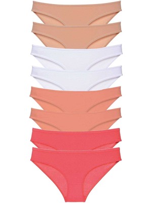 8 Adet Süper Eko Set Likralı Kadın Slip Külot Ten Beyaz Pudra Fuşya