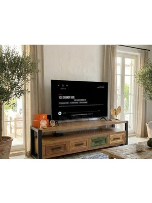 Deryawood Almond Doğal Ahşap Çekmeceli Tv Ünitesi -200 x 45 x 55  cm -Açık Ceviz Renk