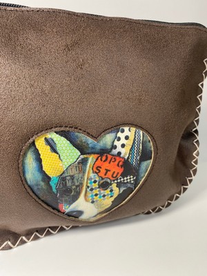 Pink Köpek Desenli Clutch Çanta Kahverengi