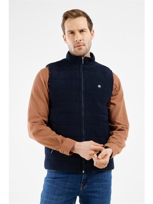 İmza Lacivert Dik Yaka Fermuarlı Casual Slim Fit Kapitone Yelek 1009255103