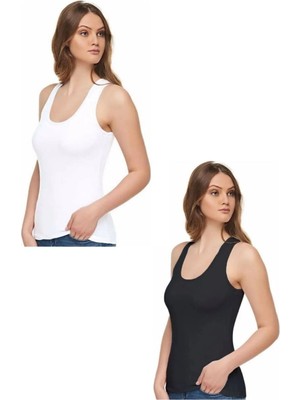 Tutku Elit Kadın Modal Kalın Askılı Siyah - Beyaz Atlet 6'lı Abani Classic-Siyah - Beyaz-L