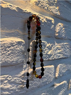 Erkek Hediyelik 33'lük  Çift Renkli Sistemli Sıkma Kehribar Tesbih