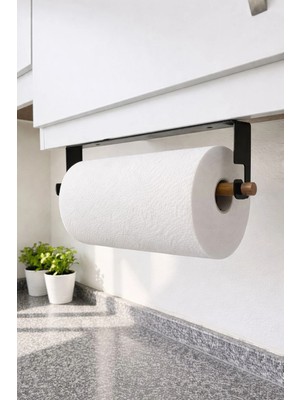 Ardini Jumbo ve Dev Rulo Kağıt Havluluk Yapışkanlı ve Vidalı Şerit, Kancalı Ağaç Çubuklu Model Mat Siyah Rengi