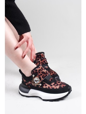 Birikon Elra Içi Kürklü Leopar Desenli Sneakers Siyah