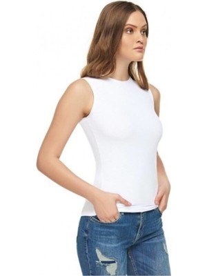 Elit Beyaz Sıfırkol Kadın Body Yeni Sezon-Beyaz-L