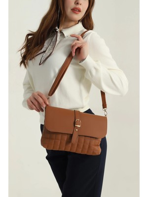 Clodi Kadın Taba Kapitone Omuz Çantası - Kilit Detaylı Şık Kol Çantası - Mıknatıs Kapaklı Günlük Çanta