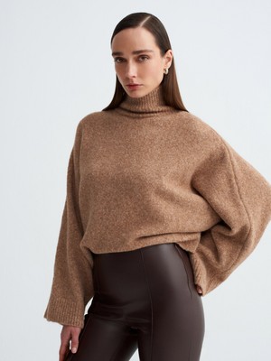 Dilvin 10817 Yün Karışımlı Yarasa Kol Kazak-K.bej Mel.