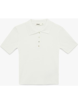 Koton Yarım Düğme Detaylı Kısa Kollu Polo Yaka Triko Kazak