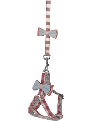 Köpek Göğüs Tasma Seti Ekose Desenli Papyonlu 1.5 Cm*35-48 cm Kırmızı